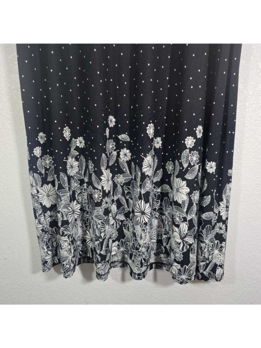 Ulla Popken Sheath Dress Women 28/30 Black Polka Dot Floral Pullover Sleeveless - Picture 6 of 8